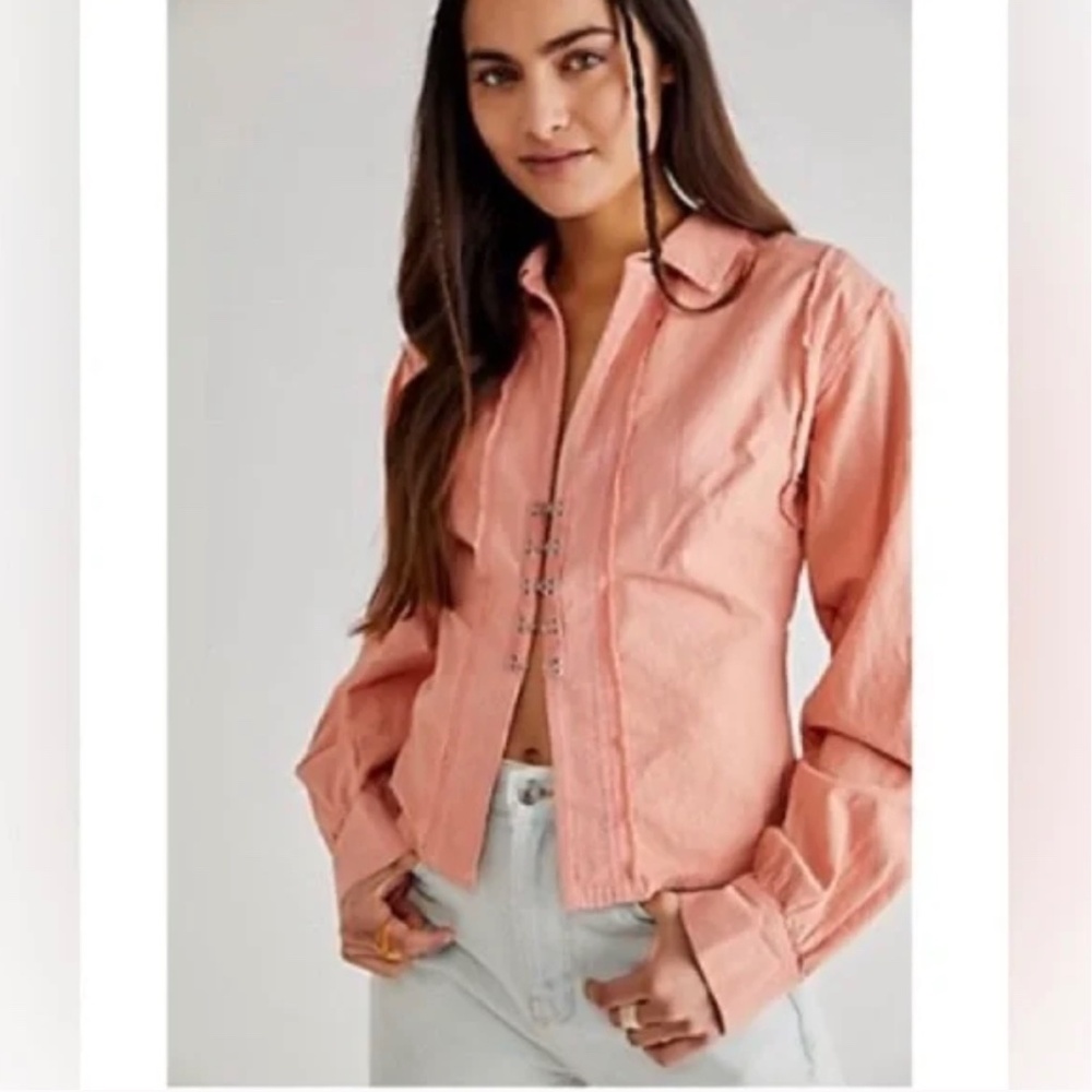 Free People We The Free Corset Long Sleeve Peach Blouse Top Size Medium